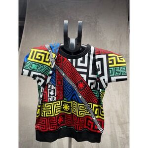 Womens Colorful Geometric Print Long Sleeve Crew Neck Sweatshirt Top Size Medium